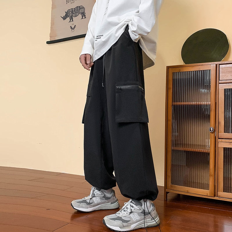 Bonsir Autumn Large Pockets Mens Pants Fashion Joggers Drawstring Baggy Streetwear New Brand Male Hip Hop Casual Trousers