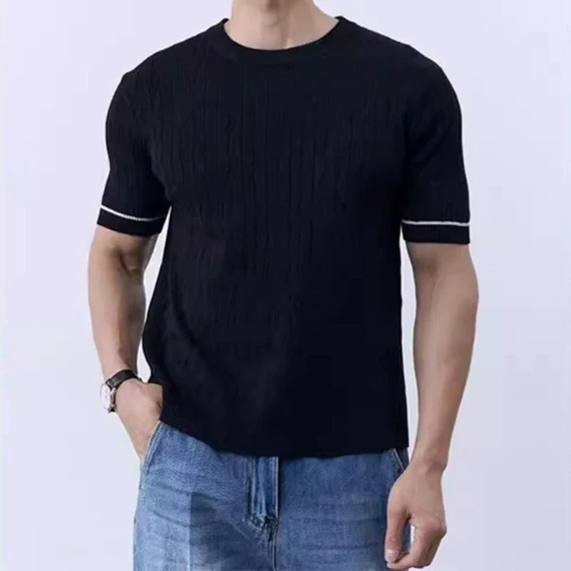 sanyamk - Summer Casual Knitting T-shirts Men Slim Short Sleeve Crew Neck Knitted Tops New Fashion Mens Knitwear Trendy T Shirt Streetwear