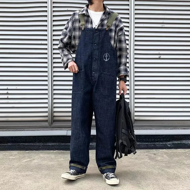 sanyamk Fashion Men Bib Jeans Pants Solid Color Jumpsuit Streetwear Jogger Pants Multi Pocket Casual Suspender Cargo Pants Men