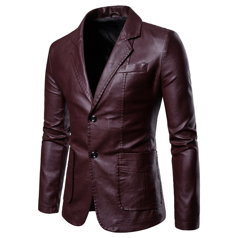 Spring Autumn Fashion New Men's Lapel Leather Dress Suit Coat / Male Business Casual Pu Blazers Jacket