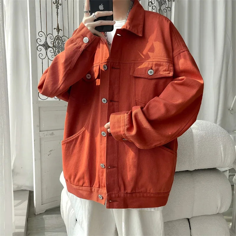 BONSIR - Men's Spring and Autumn Season New Fashion Casual Wash Cotton Jacket Coat Loose Large Jacket