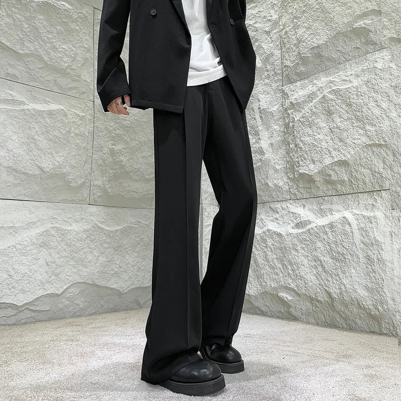 sanyamk Solid Color Suit Pants Men Fashion Society Mens Dress Pants Korean Loose Straight Flared Pants Mens Office Formal Trousers M-2XL