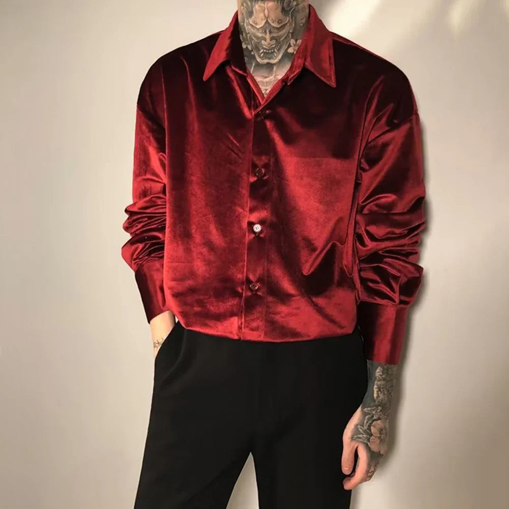 sanyamk Hong Kong Style New Trendy Shiny Long-Sleeve Gold Velvet Shirts Unisex Fashion Temperament Casual Shirts Jackets For Couples
