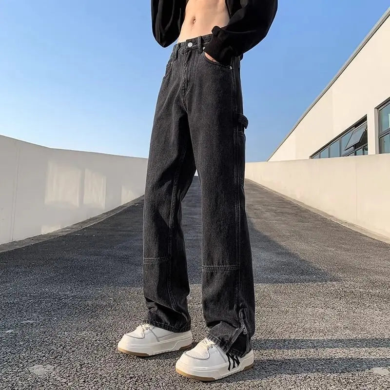 sanyamk American street hip-hop straight leg personalized design for men and women trendy loose leg jeans washed retro casual pants y2k