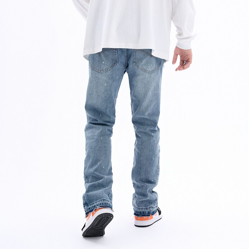 sanyamk Contrast Color Hole Ripped Distressed Blue Men's Jeans Pants Retro Streetwear Frayed Baggy Casual Flare Denim Trousers Oversize