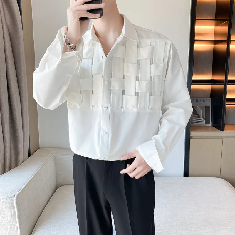 sanyamk Vintage Weaving Shirts For Men Long/Short Sleeve Lapel INS Trend Tops Streetwear New Spring Summer Fashion Casual Loose Shirts