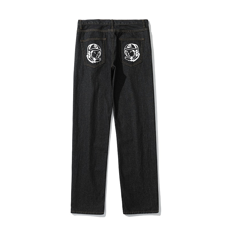sanyamk Dog Print Straight Loose Jeans Mens Retro High Street Oversize Casual Denim Trousers Harajuku Washed Hip Hop Jean Pants