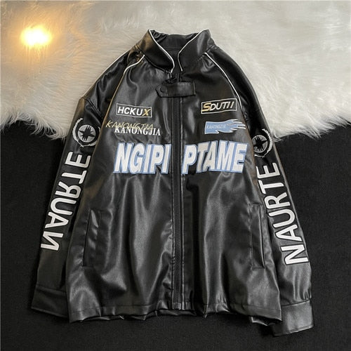 sanyamk American Embroidered Leather Jacket Men Pilot Motorcycle Suit New Fashion Casual Punk Harajuku Oversized Jacket Streetwear