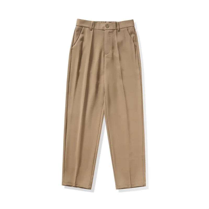 sanyamk - Solid Color Suit Pants Men Fashion Society Mens Dress Pants Korean Loose Straight Wide Leg Pants Mens Office Formal Trousers