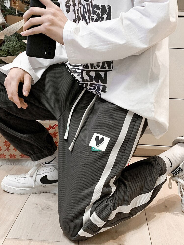 Bonsir New Spring Plus Size Loose Sweatpants Men Striped Joggers Hip Hop Streetwear Ankle Length Cotton Casual Harem Pants