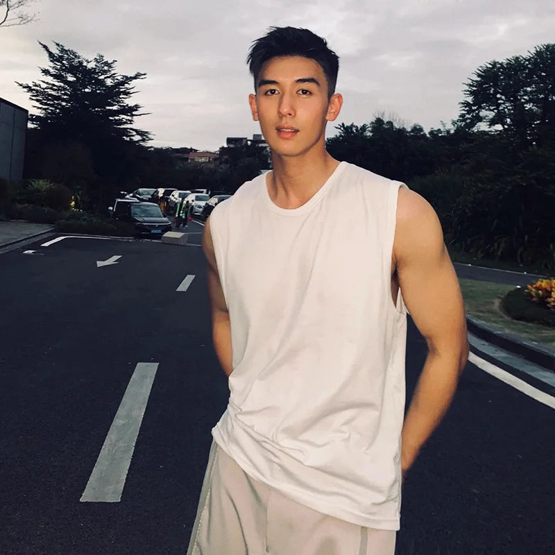 sanyamk - Simple Solid Color Sports Vest Men's Tank Top Loose Summer Ins Couple Sleeveless Tank Top Bottoming T-shirts for Men Tops M-5XL
