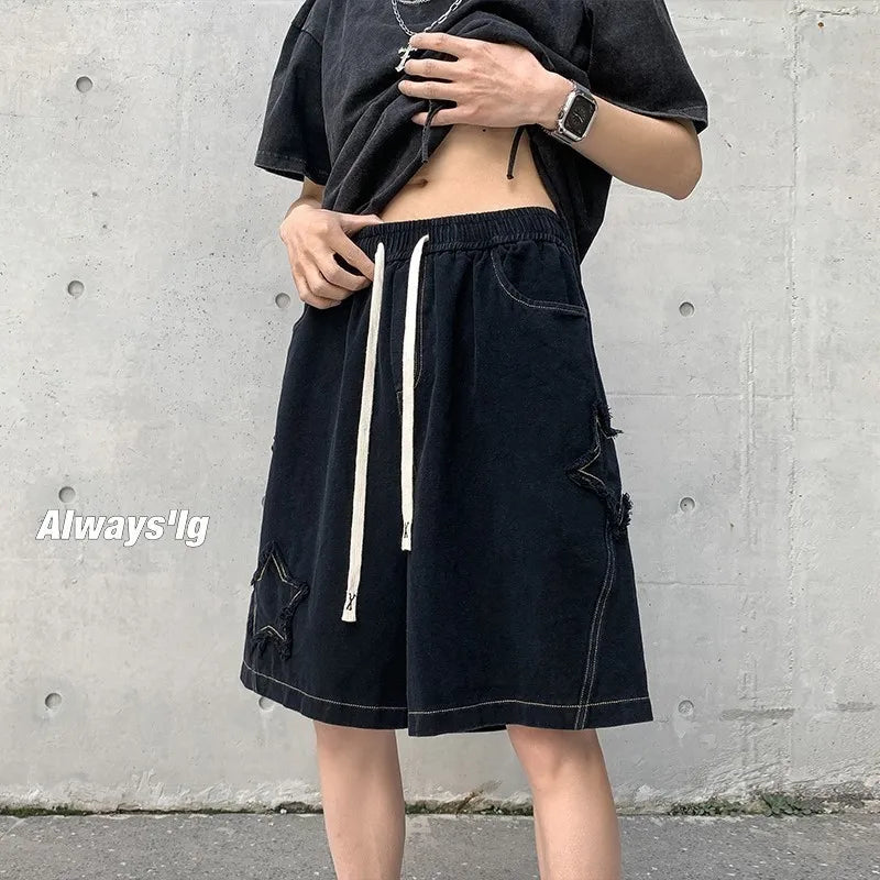 Bonsir shorts men gym 2024 Loose Star Patchwork Short Men Vintage Summer Basic Simple Hot Sale Leisure Ulzzang Streetwear Chic Shorts