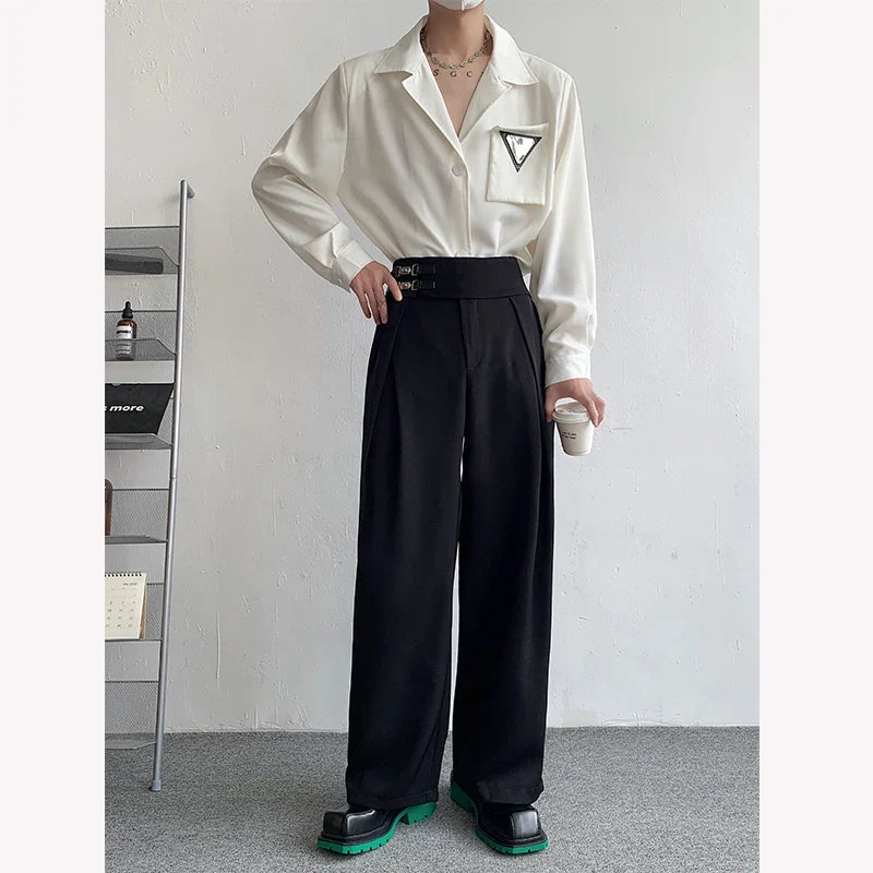 sanyamk Black Suit Pants Men Oversized Fashion Social Mens Dress Pants Korean Loose Straight Wide Leg Pants Mens Office Formal Trousers
