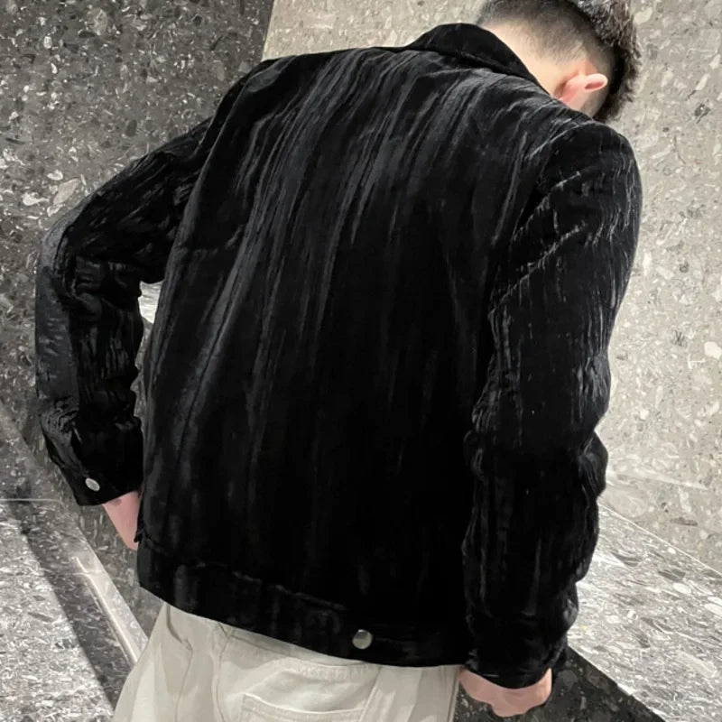 BONSIR - Autumn Winter Steetwear Windbreaker Pocket Outwear Ropa De Hombre Golden Velvet Trench Coat Casual Short Jacket Solid Color Coat