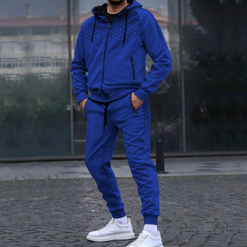 Bonsir Fashion Graphic Print Tracksuit Men Casual Hoodies Two Piece Sets Autumn Mens Long Sleeve Hooded Sweatshirt And Pants Suits Male