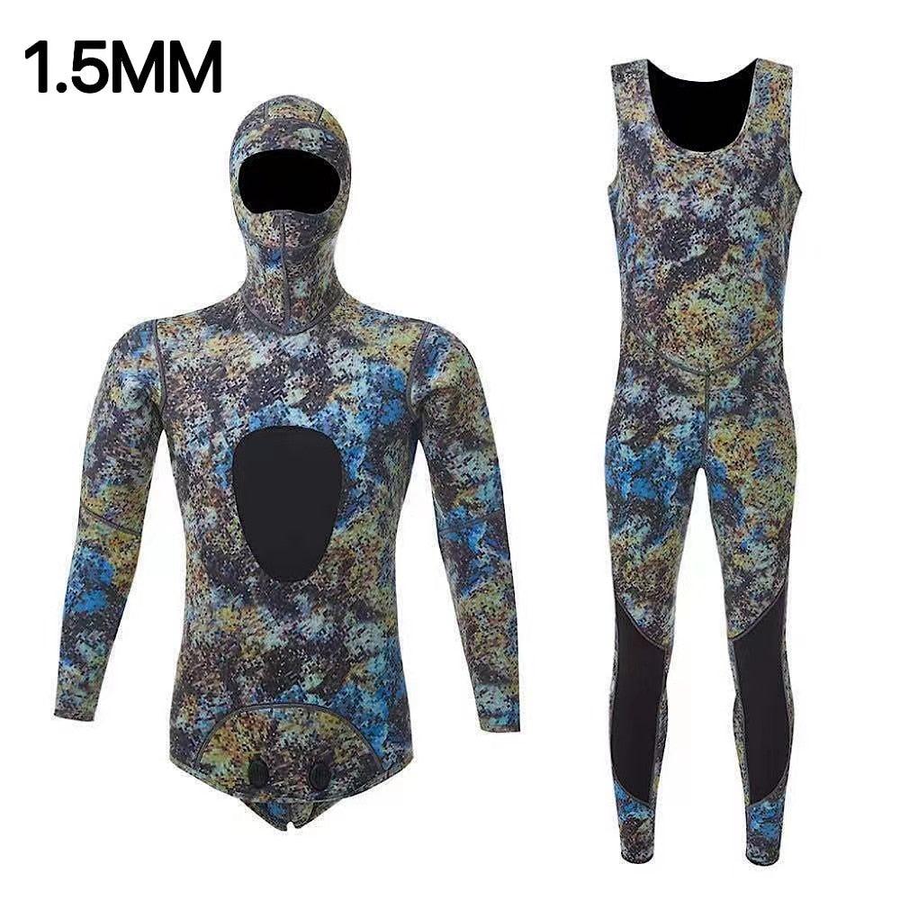 HOT 3mm Camouflage Wetsuit Long Sleeve Fission Hooded 2 Pieces Of Neoprene Submersible For Men Keep Warm Waterproof Diving Suit