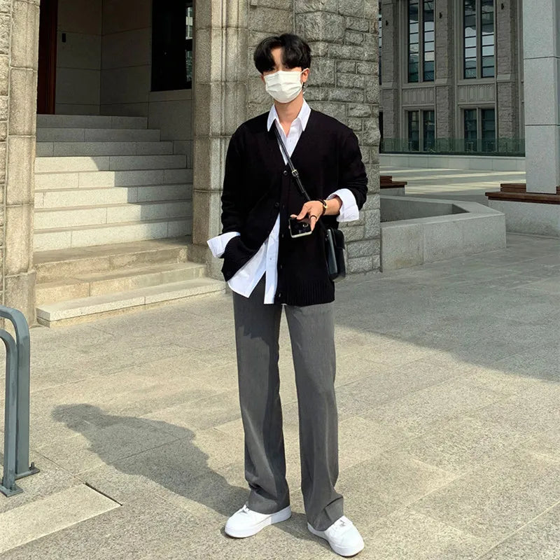 sanyamk Black Gray Suit Pants Men Fashionable Social Mens Dress Pants Korean Loose Casual Straight Trousers Mens Office Formal Pants
