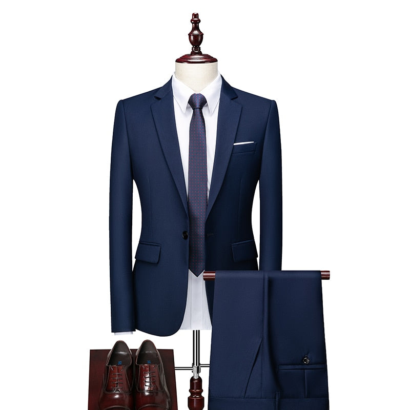 Men's Suit 2 Piece Set Blazers Pants Classic Business Gentleman Formal Groom Wedding Dress Plus Size High Quality Suit 6XL