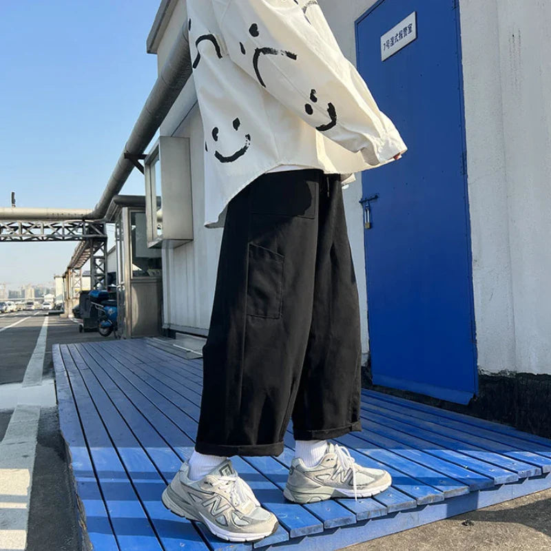 sanyamk - Spring Summer Casual Pants Men's Fashion Loose Straight Wide Leg Pants Men Streetwear Hip-hop Sweatpants Mens Daily Trousers