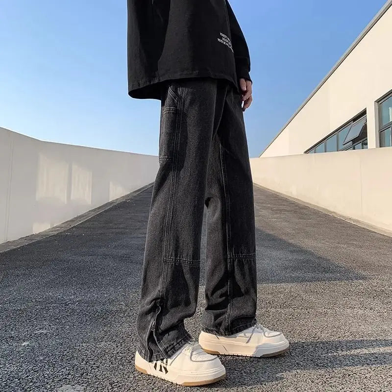 sanyamk American street hip-hop straight leg personalized design for men and women trendy loose leg jeans washed retro casual pants y2k