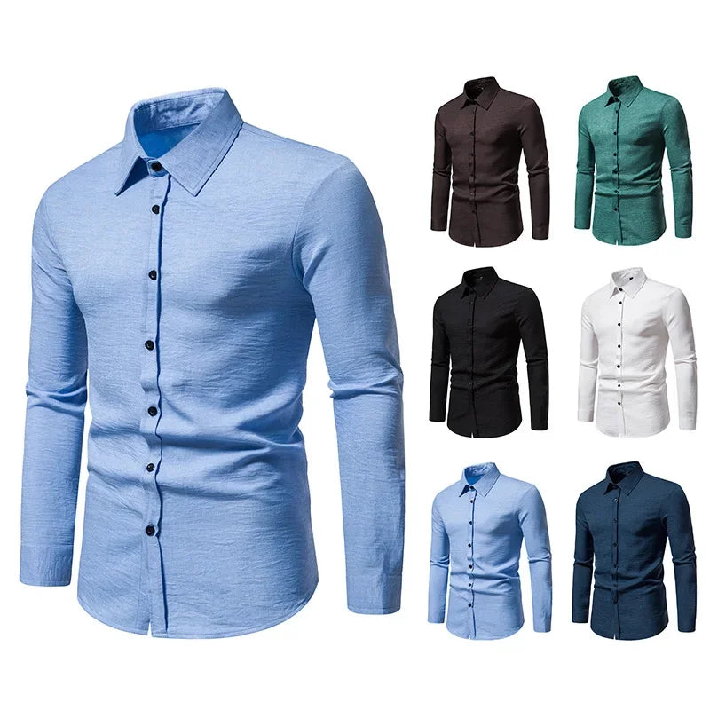 BONSIR - Autumn/Winter New Shirt Men's Solid Color Fashion Casual Long Sleeve Shirt Trendy Top Men