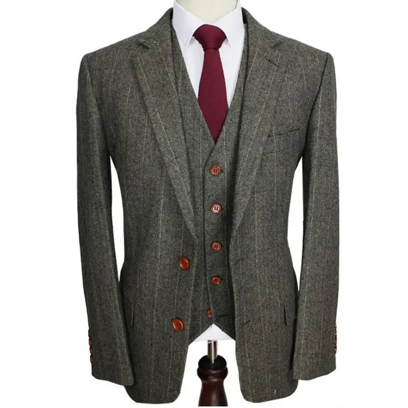 sanyamk Men Suit Custom Made Dark Green Herringbone Slim 3 Pieces Fit Wedding Business Banquet Tuxedo Jacket Vest With Pants