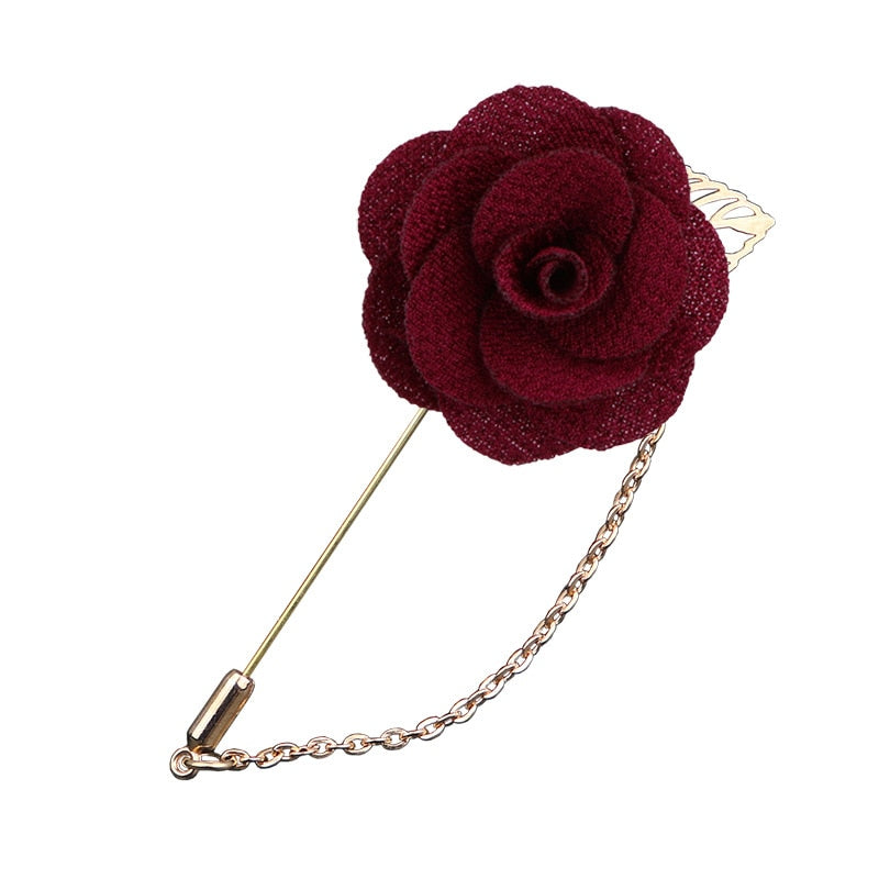 Korean Bridegroom Wedding Brooches Cloth Art Hand-made Rose Flower Brooch Lapel Pin Badge Tassel Chain Men's Suit Accessories