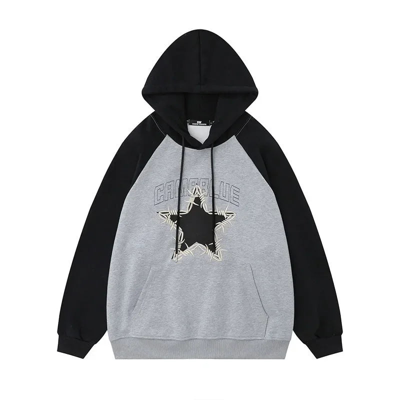 sanyamk Y2K Star Hoodies Sweatshirts for Men Pullovers Hooded Jacket Spring Autumn Loose Tops Male Patchwork Streetwear Casual