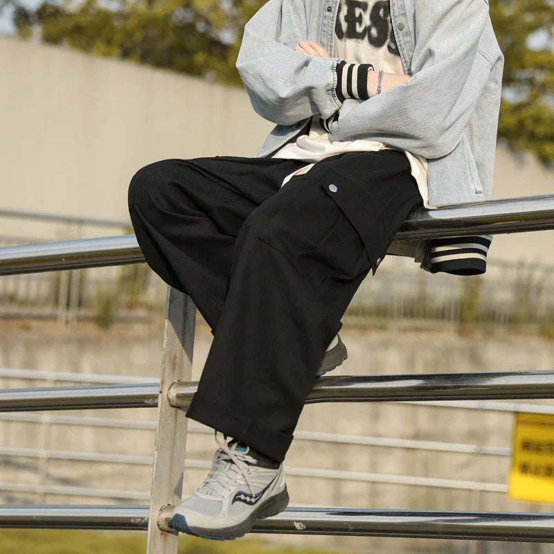 sanyamk - Casual Cargo Pants Men's Streetwear Vintage Trousers Hip-hop Overalls Fashion Loose Straight Wide Leg Pants Men