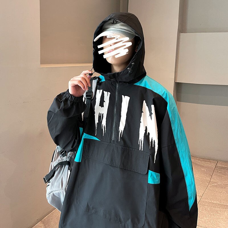 Bonsir Autumn Letter Men's Pullover Hooded Zippers Coat Fashion Brand Loose Autumn Male Jackets Hip Hop Unisex Clothing