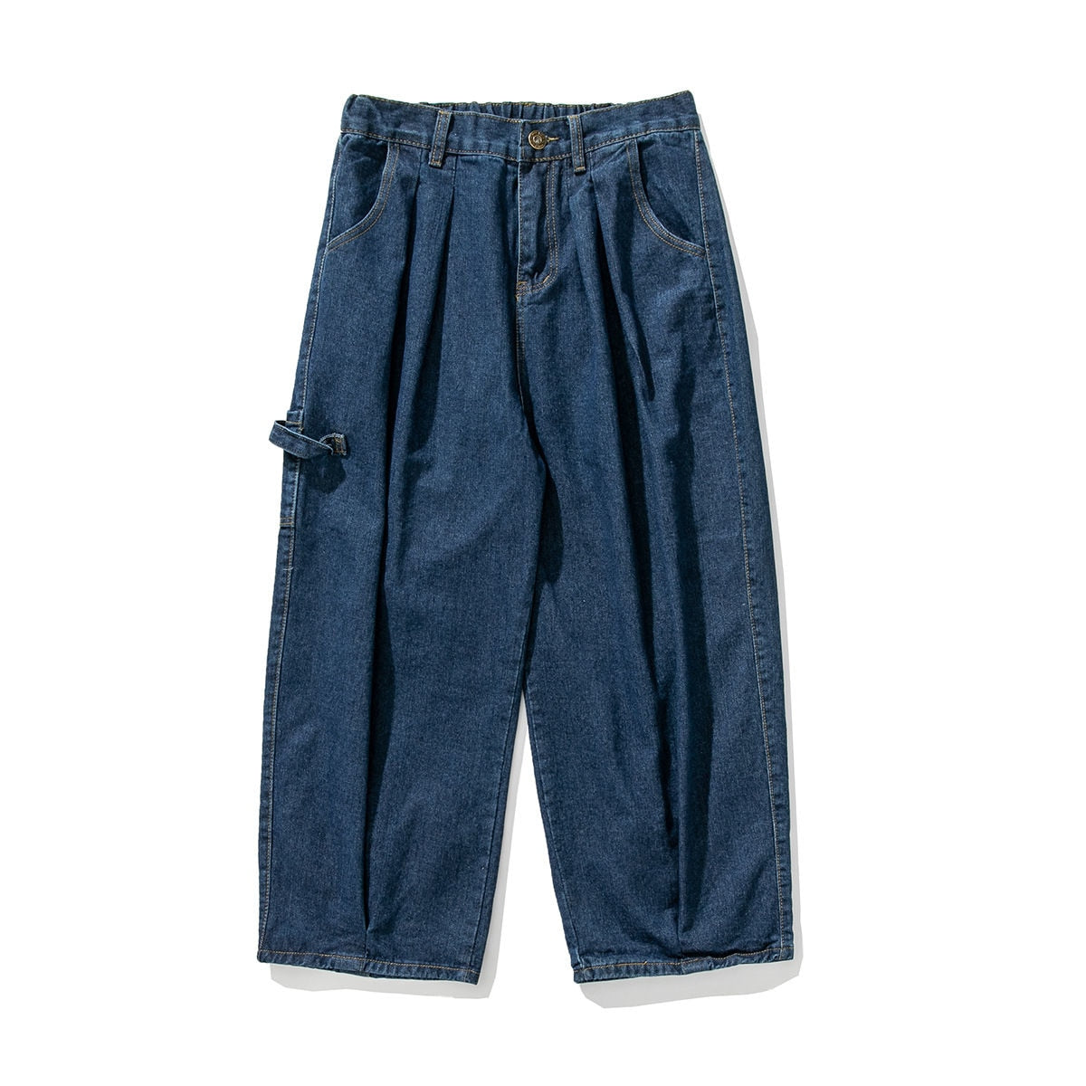 Bonsir Big Pocket Straight Jeans Oversize Trend Fashion Casual Mopping Overalls Trousers Hiphop High Street Loose Washed Denim Pants