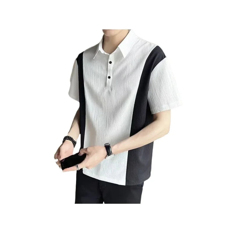 sanyamk Fashionable Hong Kong Style Casual Men's Polo Shirt Short Sleeves Trendy Brand New Summer Neutral Black For All Seasons