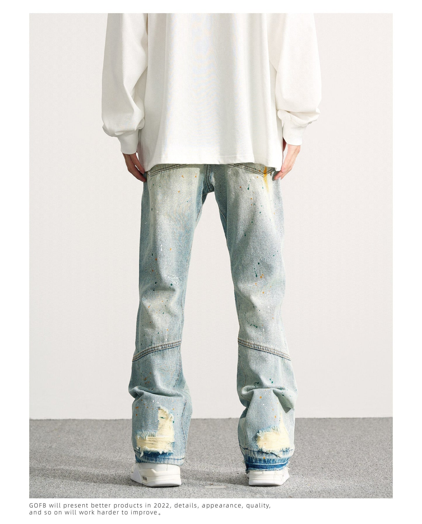 sanyamk High Street Wide Jeans Graffiti Micro Horn Jeans Vintage Hip Hop Denim Flared Pants Men Fashion Speckle Ink Wide Leg Washed Jean