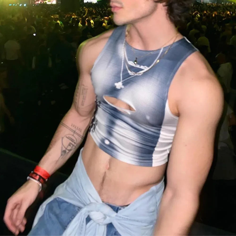sanyamk Mens vest suspenders hollow tight elastic tank top personality niche shaping fitness gym sports vest men's clothing summer new