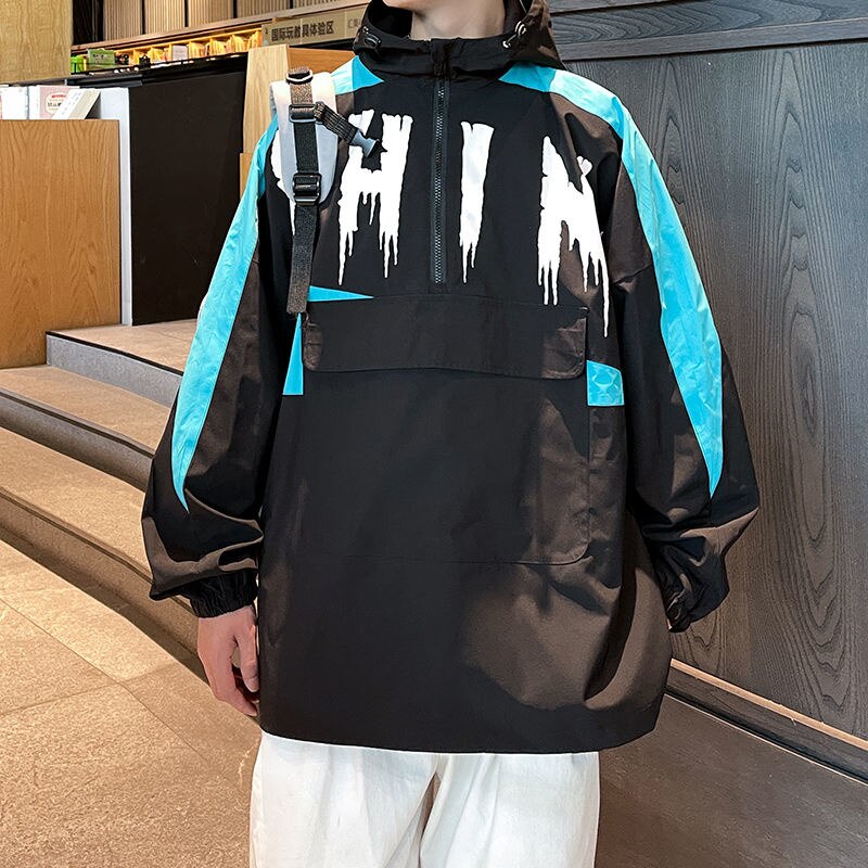 Bonsir Autumn Letter Men's Pullover Hooded Zippers Coat Fashion Brand Loose Autumn Male Jackets Hip Hop Unisex Clothing