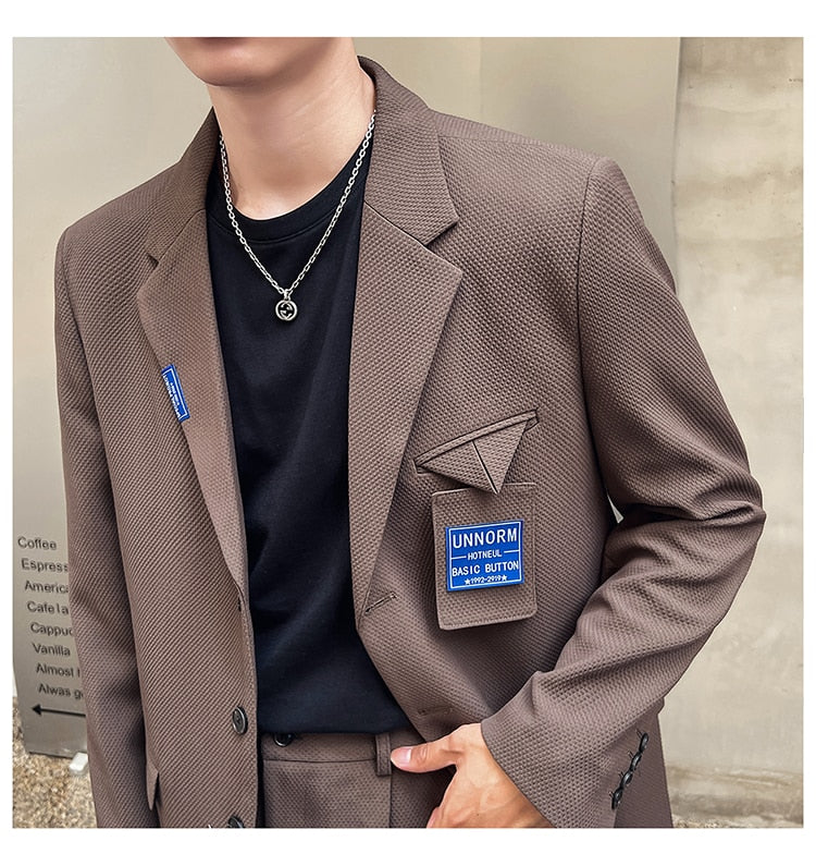 sanyamk Mens Suits Sets Jacket Pant Men Korean Streetwear Office Fashion Loose Casual Blazer Suit Jacket Pant Chic Trend Dress Suits