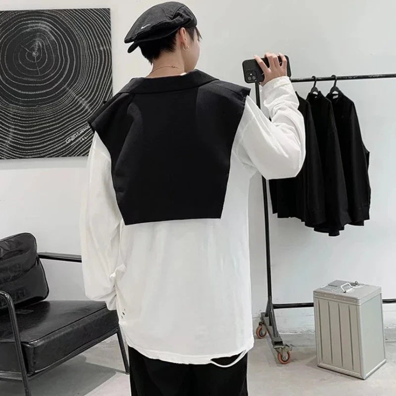 sanyamk Cropped Vests Men Fashion Chic All-match Sleevesless England Style Streetwear Overcoats Leisure Simple V-Neck Summer Handsome