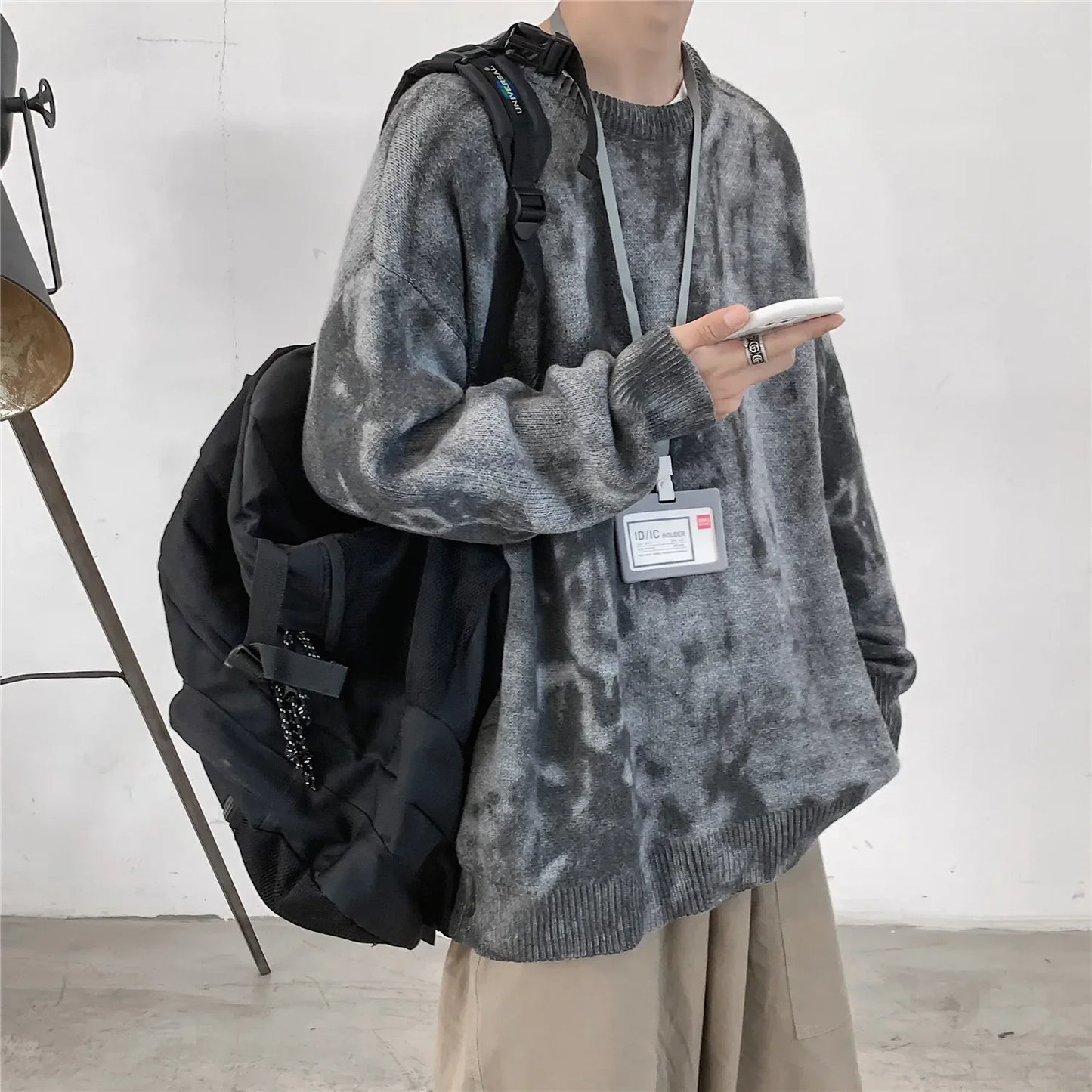 BONSIR - Autumn/Winter New Tie Dye Gradient Printing Sweater Men's Knitwear Loose Round Neck Large Men's Pullover