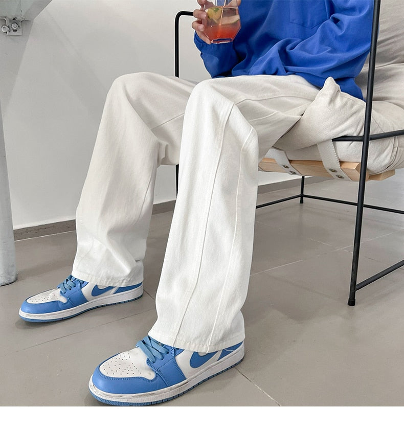 sanyamk Spring Summer New Casual Jeans Men Fashion Straight Loose Jean Pants Neutral Streetwear Solid All-match Wide-leg Trousers