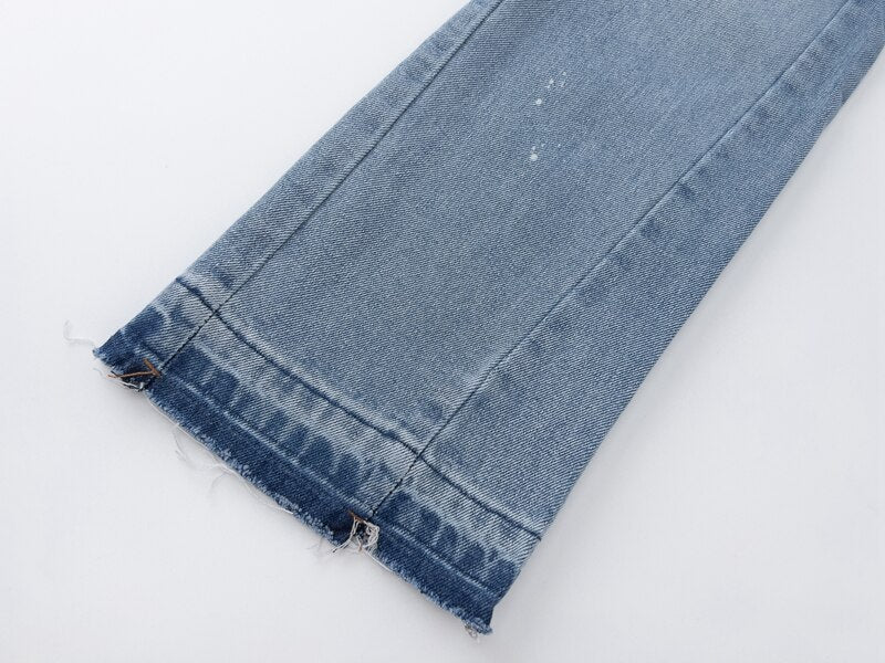 sanyamk Contrast Color Hole Ripped Distressed Blue Men's Jeans Pants Retro Streetwear Frayed Baggy Casual Flare Denim Trousers Oversize