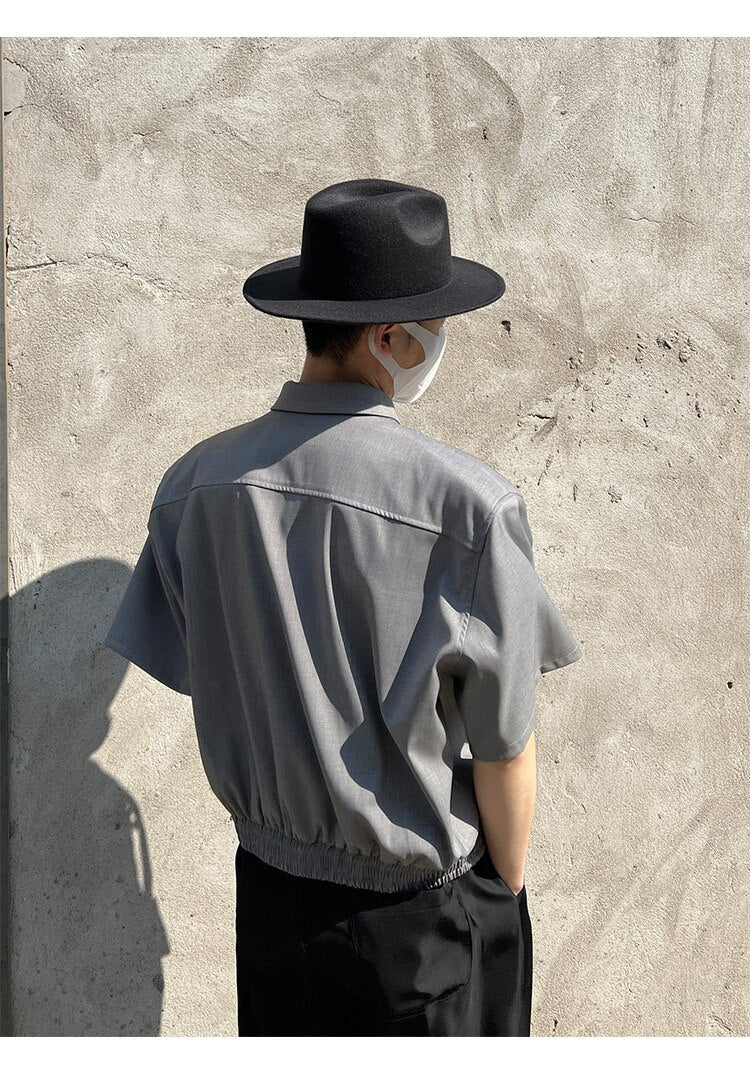 sanyamk Loose Short Sleeve Shirt Men Japan Korean Fashion Streetwear Casual Zipper Short Style Shirts and Blouses Male Vintage Shirts