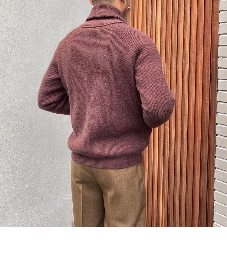 Bonsir Fall lapel Sweater Cardigan Men Knitting Pocket Sweaters Winter Warm Coat Men Single Breasted Top Cardigan Sexy Pleated Sweater