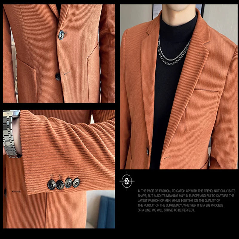 sanyamk British Style Fashion Men's Suit Jacket Slim Fit Handsome Suit Jacket Fashion Men's Business Jacket Corduroy Blazers Size S-3XL