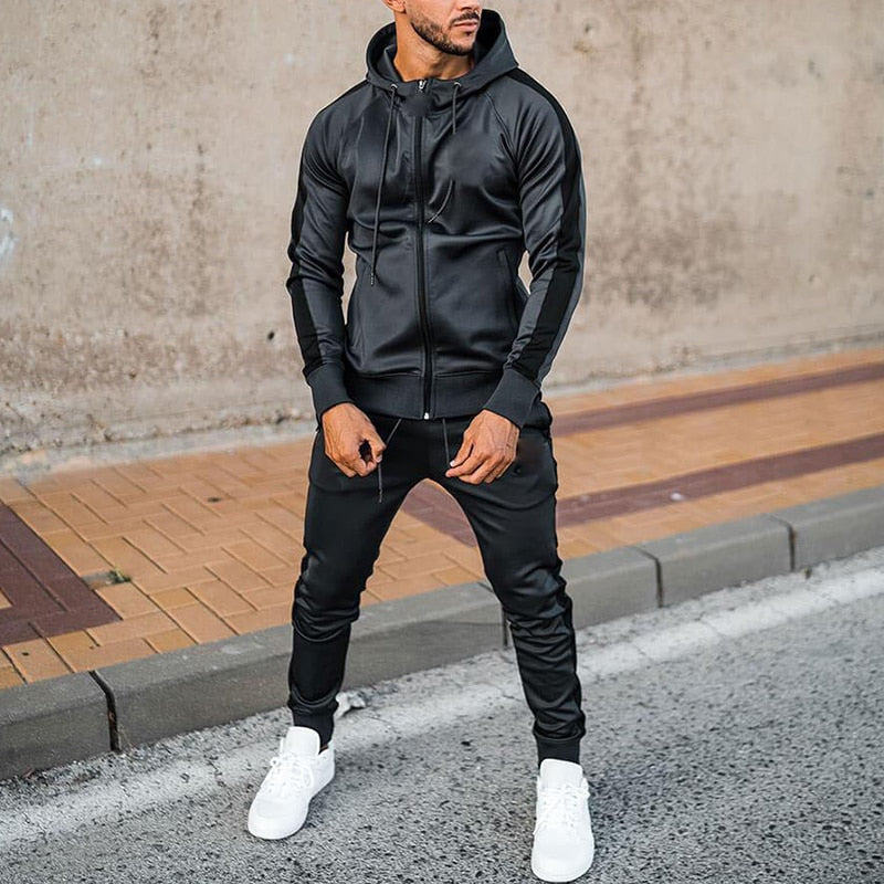Bonsir Autumn Sweatsuits Men Tracksuit Slim Long Sleeve Zip-up Hooded Sweatshirt And Pants Suits Mens Gradient Fashion Two Piece Sets