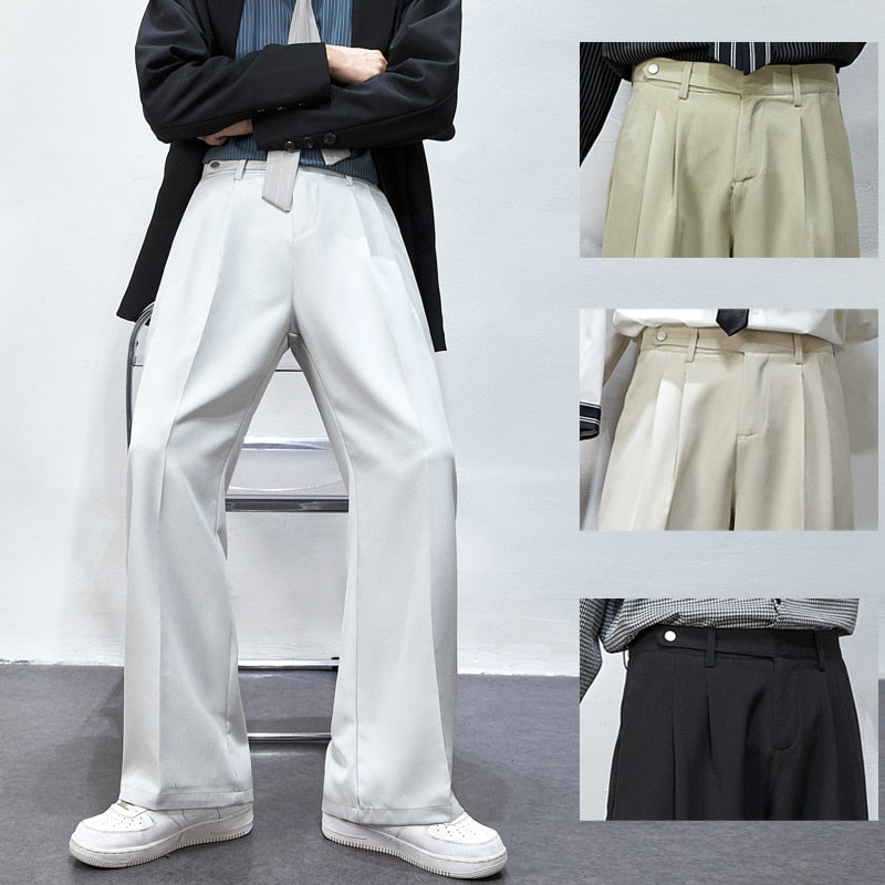 sanyamk Men's Solid Color Wide Leg Casual Suit Pants Fashion Streetwear Ins Men Trousers Harajuku Loose Unisex Pants