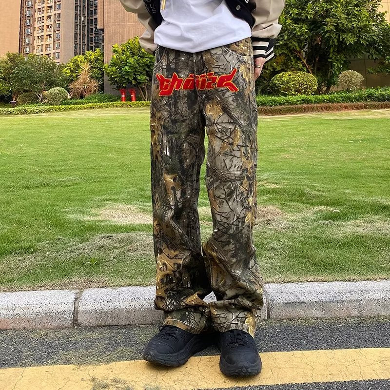 sanyamk New Fashion Towel Embroidery Camouflage Baggy Tracksuit Pants For Men Straight Sport Casual Long Trousers Pantalones Hombre