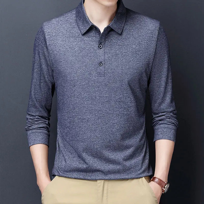 sanyamk Autumn Winter KPOP Fashion Style Harajuku Slim Fit Ropa Hombre Loose Casual All Match Undershirt Solid Button Lapel POLO Shirt