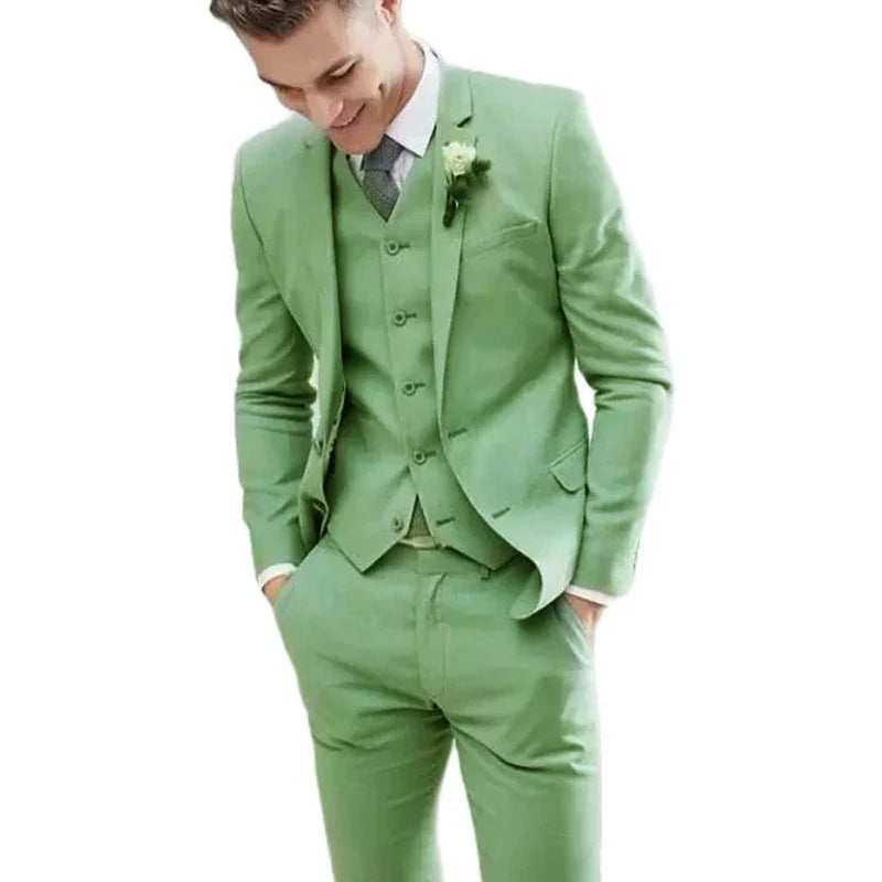 sanyamk Men Suits 3 Pieces Set Fashion Wedding Tuxedos Notched Lapel Groom Formal Wear Slim Fit Blazer Jacket Vest With Pants
