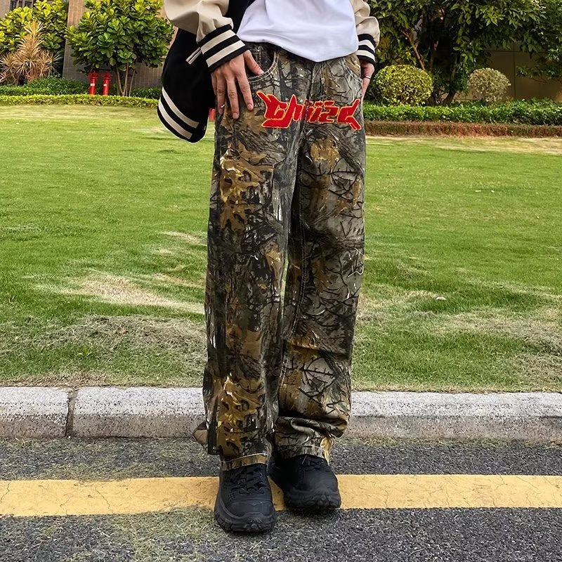 sanyamk New Fashion Towel Embroidery Camouflage Baggy Tracksuit Pants For Men Straight Sport Casual Long Trousers Pantalones Hombre