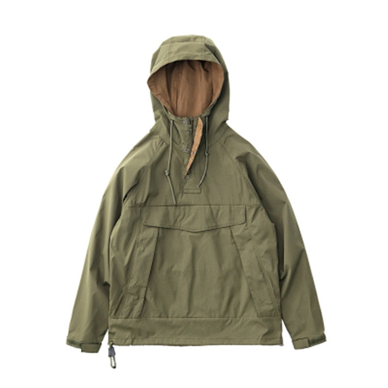 Bonsir Autumn Trekking Hooded Work Jacket Men's Windproof New Loose Half Zipper Stormsuit Outdoor Camping Hiking Riding Coat Tooling